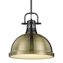 Golden 3604-L BLK-AB - Duncan 1-Light Pendant with Rod in Matte Black with Aged Brass