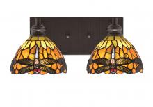  1162-ES-9465 - Edge 2 Light Bath Bar, Espresso Finish, 7" Amber Dragonfly Art Glass