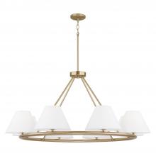  453281MA - 8-Light Circular Chandelier in Matte Brass with White Fabric Shades and Glass Diffusers