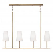  855241AD-550 - 4-Light Modern Linear Chandelier in Aged Brass with Tapered Soft White Glass