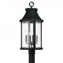  953645BK - 4-Light Outdoor Cylindrical Post Lantern in Black with Seeded Glass