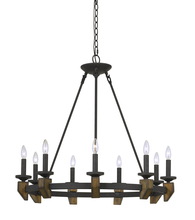  FX-3517-9 - 31" Height Metal and Wood Chandelier in Warm Bronze Finish