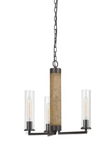  FX-3665-3 - 60W X 3 Silverton Metal/Wood 3 Light Chandelier With Glass Shades. (Edison Bulbs included)