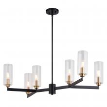  H0300 - Claremont 31.25-in. W 6 Light Chandelier Matte Black with Autumn Brass