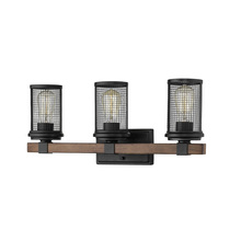  3533-MB/WG - Mesa 3-Light Vanity Matte Black/Wood Grain