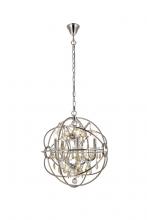  1130D20PN-GT/RC - Geneva 5 Light Polished Nickel Pendant Golden Teak (Smoky) Royal Cut Crystal