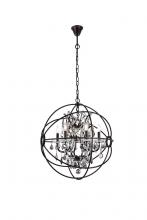  1130D25DB-SS/RC - Geneva 6 Light Dark Bronze Chandelier Silver Shade (Grey) Royal Cut Crystal