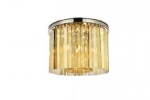  1208F20PN-GT/RC - Sydney 6 light polished nickel Flush Mount Golden Teak (Smoky) Royal Cut Crystal