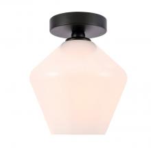  LD2255BK - Gene 1 Light Black and Frosted White Glass Flush Mount