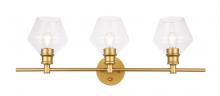 Elegant LD2316BR - Gene 3 light Brass and Clear glass Wall sconce