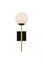  LD2360BKR - Neri 1 light black and brass and white glass wall sconce