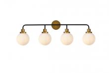  LD7036W38BRB - Hanson 4 lights bath sconce in black with brass with frosted shade