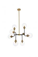  LD7039D36BRB - Hanson 8 lights pendant in black with brass with clear shade