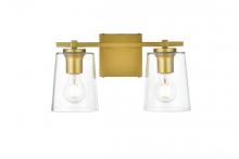  LD7310W14BRA - Kacey 2 light Brass and Clear Bath Sconce