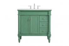  VF13036VM-VW - 36 Inch Single Bathroom Vanity in Vintage Mint with Ivory White Engineered Marble