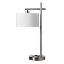  131T-SC - 1 Light Incandescent Table Lamp with USB Port and Receptacle, Satin Chrome Finish