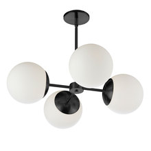  DAY-244C-MB - 4 Light Halogen Matte Black Chandelier w/ White Glass