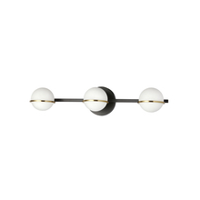  SOF-233W-MB-AGB - 3 Light Halogen Vanity, Matte Black / Aged Brass with White Opal Glass