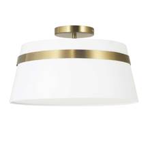  SYM-153SF-AGB-WH - 3 Light Incandescent Aged Brass Semi-Flush Mount w/ White Shade